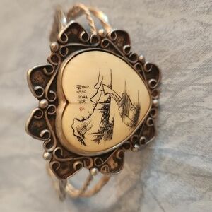 Vintage Sterling and Scrimshaw Bracelet